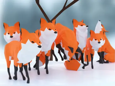 Foxes polygonal fox Low-poly 3D model