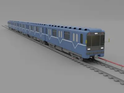 Metro station and train Low-poly 3D model