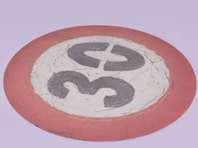 Road sign 30 km per hour high-poly 3D model