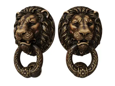 Lion Head Door Knocker   High Poly   Low Poly   PBR Low-poly 3D model
