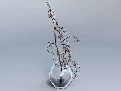 Decorative Glass Vase with Plant 3D model