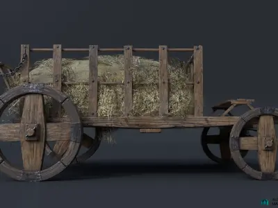 Antique Vintage Rustic Wooden Cart Low-poly 3D model