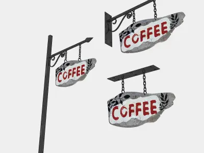 old wooden coffee sign 02 Low-poly 3D model