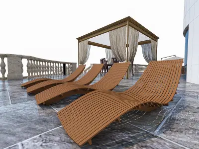 Luxury Terrace with Furniture  Low-poly 3D model