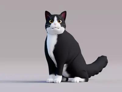 Low Poly - Stylized cats - Bicolor Cat Low-poly 3D model