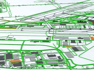 Amsterdam Schiphol AMS Airport Roads Buildings and Public Trans 3D model