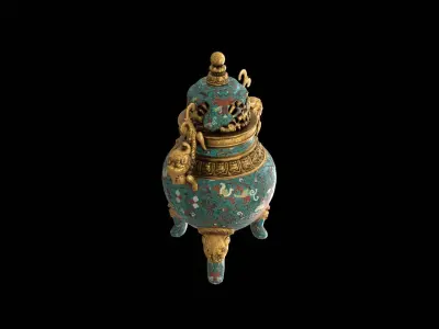 Chinese Cloisonne Enamel Tripod Censer 3D model