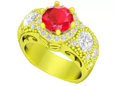 Luxury Halo Round Cut Gemstone Ring for Women 5480 3D print model