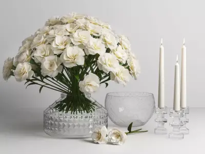 set806 roses and candles in vase 3D model