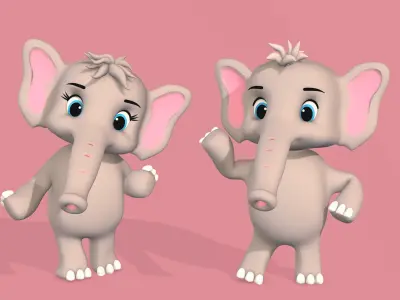 Stylized Toon Elephants rigged Low-poly 3D model
