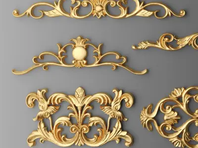 Cartouches SET 4 gold ornate ornaments 3D model