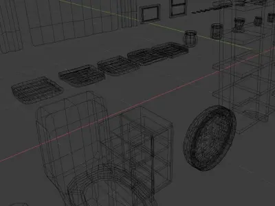 Lowpoly Bathroom with shelves and toilet Low-poly 3D model