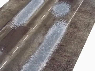 Realistic Road with puddles Low-poly 3D model