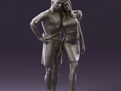 Soccerplayer with girl in black Dress 0922 3D Print Ready 3D print model