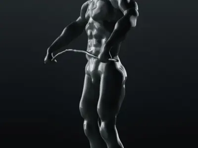 Athlete silver statue of man holding pole 3D print model