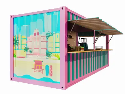 V1 Mobile shipping container restaurant Container Cafe 3D model