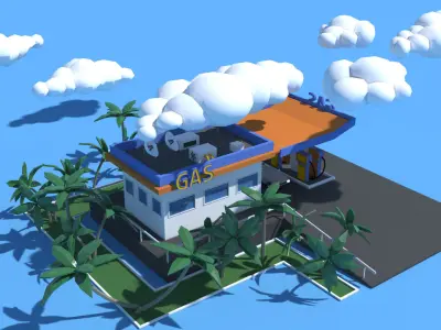 Cartoon Gas Oil Station  Low-poly 3D model