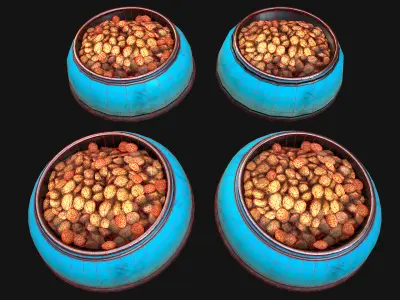 Food Water in a Bowl Dog Cat Pet Pack Flakes Treats Low-poly 3D model