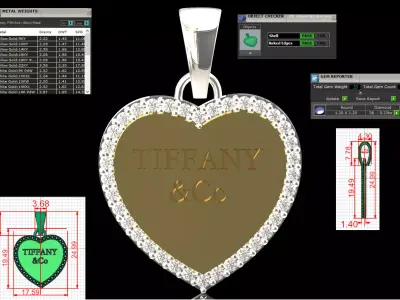 Paved Heart Disc jewelry stl 3dm Pendant model jp0374 3D print model