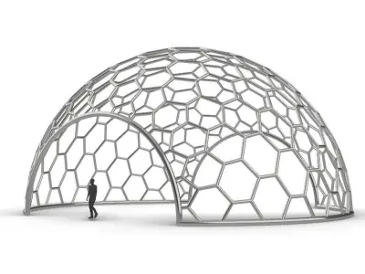 Hexagonal Dome structure Geodesic Like Wireframe Design V3 3D model