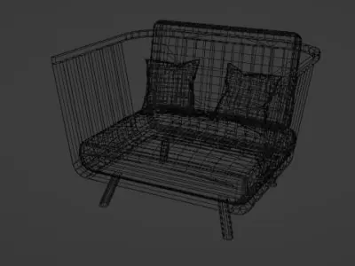 Armchair wooden chair with striped pillows Low-poly 3D model