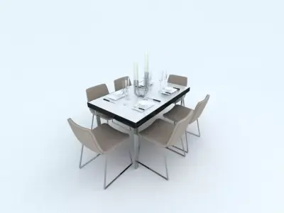 table dining and chairs 3D model 2