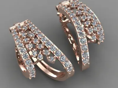 Rose Gold Diamond Women Earring 3D print Model 3D print model 2