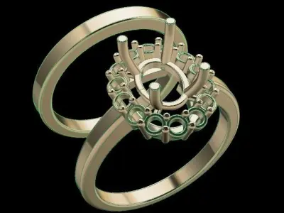 Stack Oval Diamond Halo Engagement Ring Set 3D print model