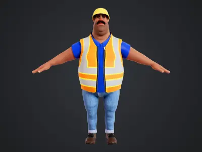 Cartoon Worker Rigged Low-poly 3D model