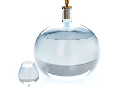 Glass round carafe and a glass of water 3D model