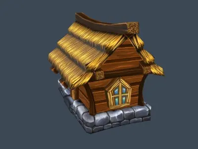 Cartoon Old Wooden House Building Low-poly 3D model