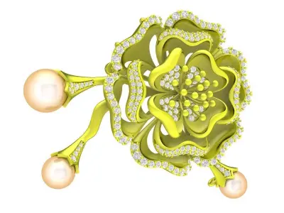 A4742 Luxury Diamond and Pearl Flower Pendant 3D print model