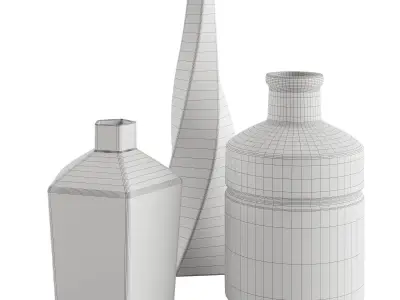Handmade Pink Ceramic Vase Set 3D model