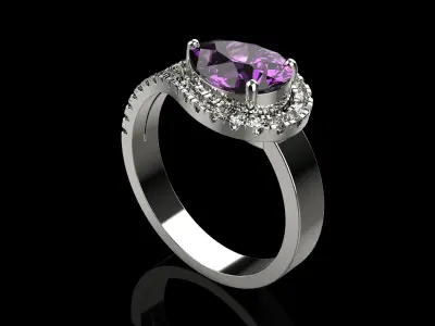 Pear Cut Ring With Diamonds N69 3D print model