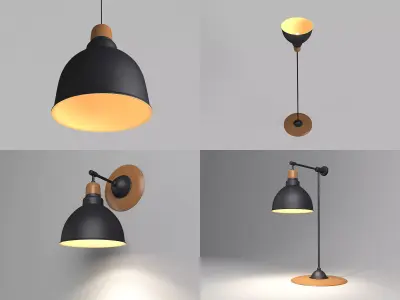 Anthracite Lamps Set 3D Model Collection
