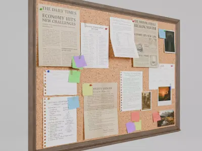 Customizable Wooden Wall Cork Board - Classic Pin Notice Board Low-poly 3D model