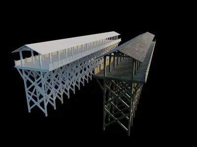 Flat Wooden Bridge - With Game-Ready Version Low-poly 3D model