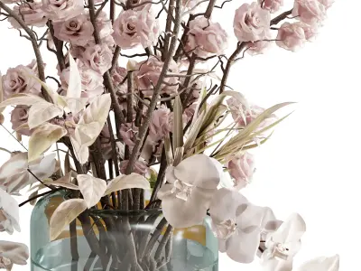 flowers plant in a bouquet glass vase 72 3D model