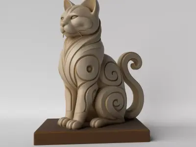 Minimalist Cat Bust  Decorative Sculpture 3D print model