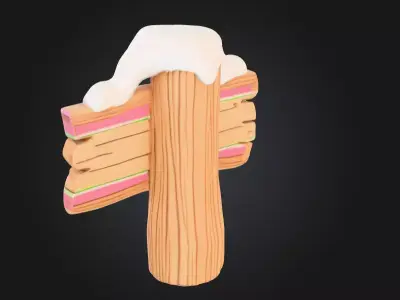 Stylized Wooden Signpost with Snow Low-poly 3D model
