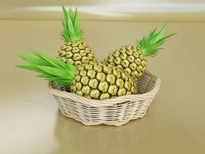 Pineapples in Wicker Basket 10 3D model