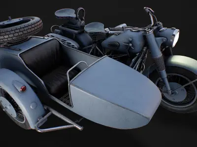 Motorcycle with sidcar Low-poly 3D model