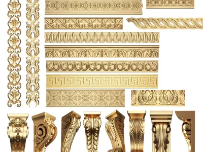 Collection of 33 Classic Carvings 03 Low-poly 3D model