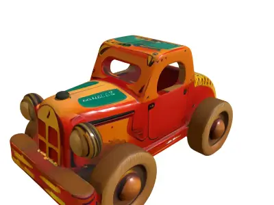 Vintage Wooden Toy Car Model Low-poly 3D model