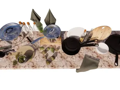 3D Kitchen Tableware and Cookware Set Low-poly 3D model