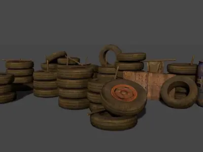 Shanty tire stacks Low-poly 3D model