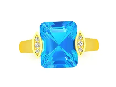 Luxury Square Cut Blue Gemstone Ring with Accent Stones 125a 3D print model