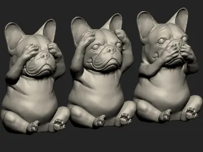 DOG Bulldog See No Evil Hear No Evil Speak No Evil 3D model