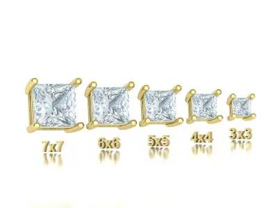 Princess Cut Gems 4prong Heads 7x7 6x6 5x5 4x4 3x3  Collection 3D print model