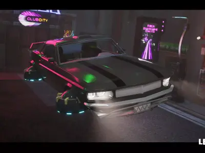 Driveable Animated Retro Cyberpunk Hover Car Game-Ready Low-poly 3D model